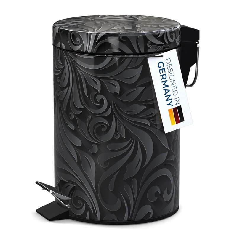 Sanilo Small Bathroom Trash Can with Lid [1.3 Gallon] - Lidded Tiny Trashcan for Garbage - Mini Metal Bin with Soft Closing Mechanism - Bath Room Accessoire Wastebin with Inner Bucket (Floral) - Image 2